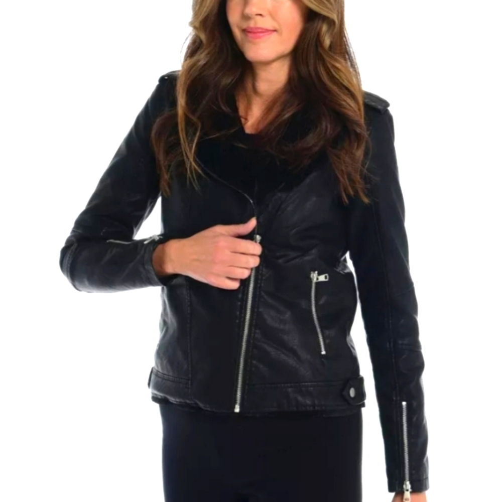 Baccini Black Faux Fur/ Leather Moto Jacket - NWT, 3xl